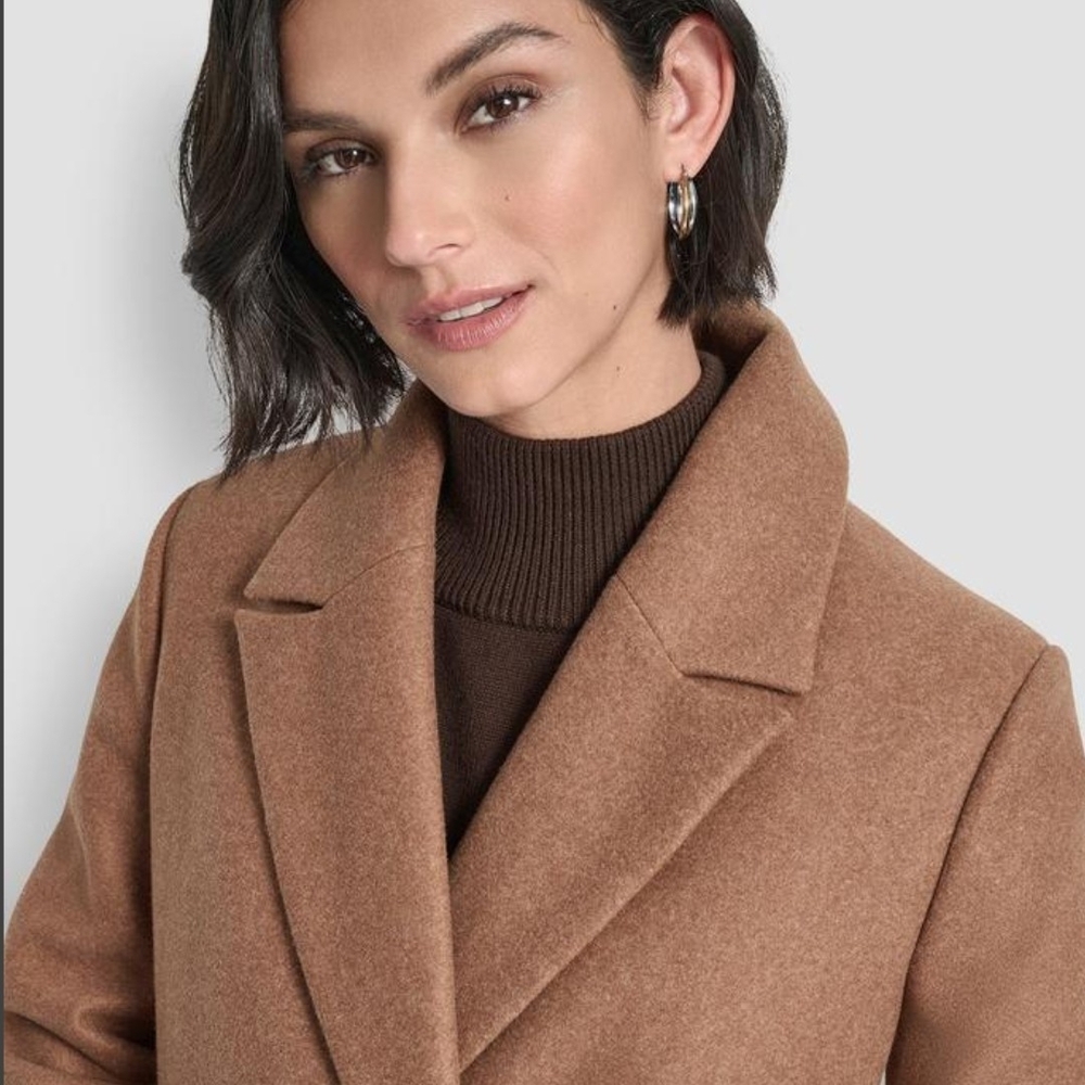 DNKY Women's Double-Breasted Notch Collar Coat Dark Camel